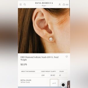New! DRD Diamond Solitaire Studs 1.00 Ct. Total Weight White Gold!